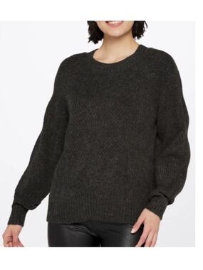 Market & Spruce Emma Novelty Stitch Chunky Knit Crewneck Sweater Dark Grey XL